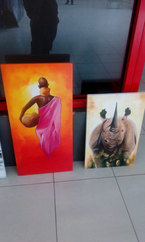 2Oncanvas rhino and masai Painting wall Hanging