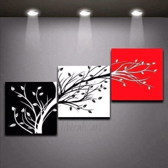 3 Series on canvas tree lighted Painting wall Hanging