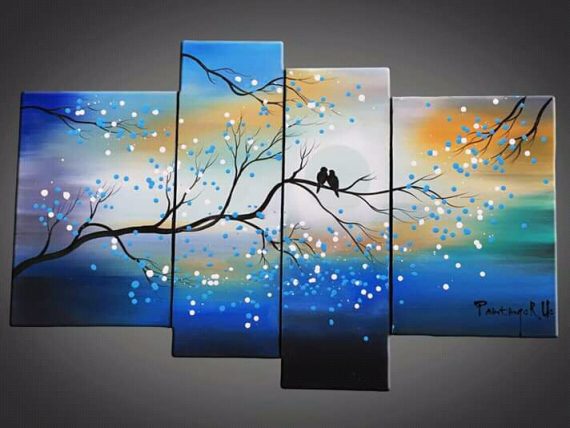 4Series on canvas blackbirdsbluesky Painting wall Hanging