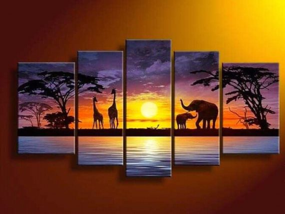5 Series on canvas elephant Painting wall Hanging