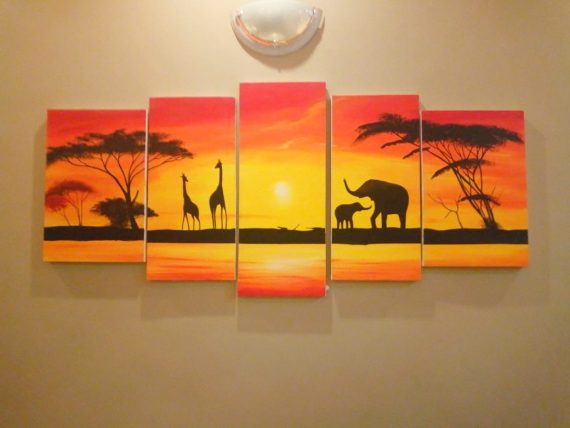 5 Series on canvas wildlife sunset Painting wall Hanging