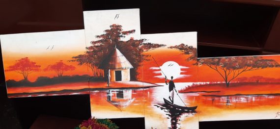 5 Series oncanvas manonboat Painting wall Hanging