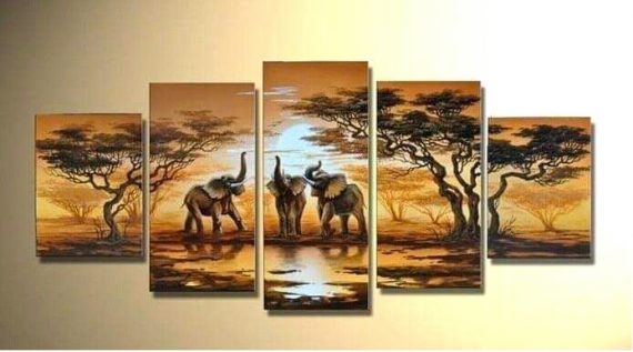 5Series on canvas elephantsgrazing Painting wall Hanging