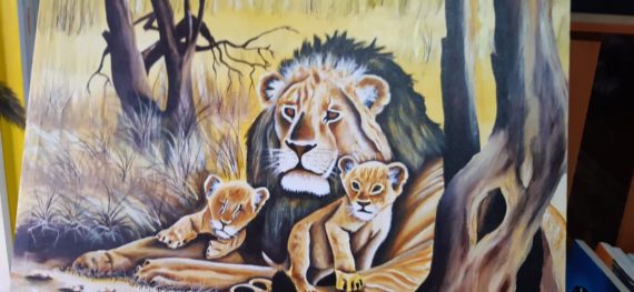 Oncanvas lionand cab Painting wall Hanging
