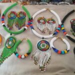Braided disk beaded Choker necklace set with earing