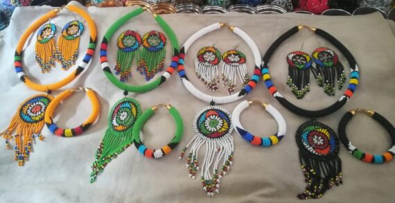 Braided disk beaded Choker necklace set with earing