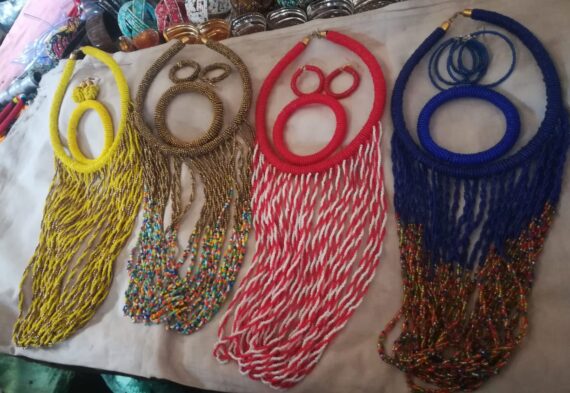 Extended braid Beaded Choker necklace set with earing