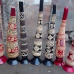 LONG ENGRAVED COLOURED GOURDS WITH STAND