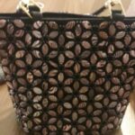 FLOWERED CERAMIC BEADED HANDBAG WITH WOVEN HANDLE