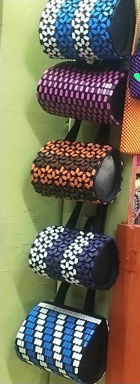 ROUND WOODEN BEADED BASKET