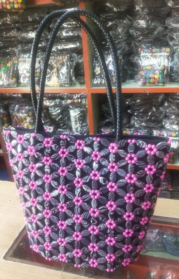 STAR CERAMIC BEADED HANDBAG WITH WOVEN HANDLE