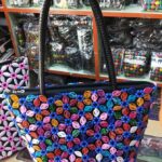 FLOWERED CERAMIC BEADED HANDBAG WITH WOVEN HANDLE