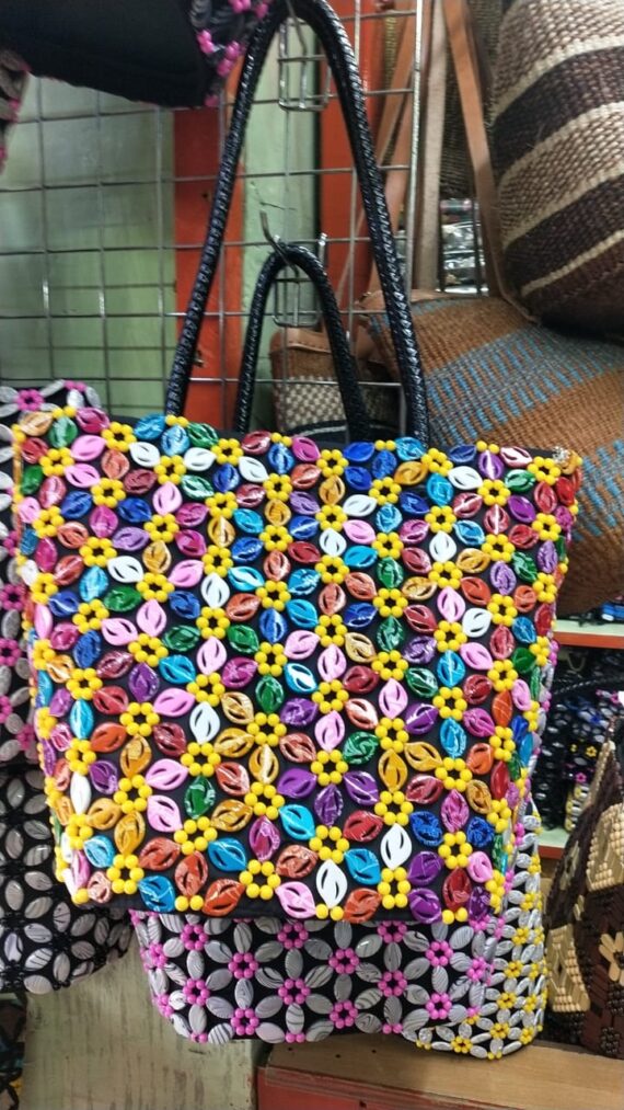 STAR CERAMIC BEADED HANDBAG WITH WOVEN HANDLE
