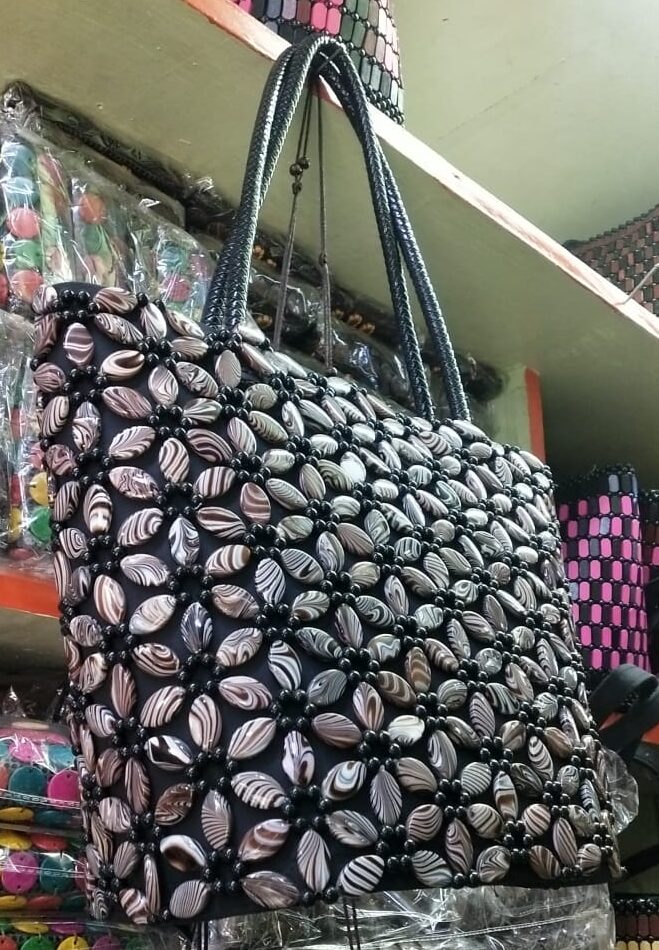 STAR CERAMIC BEADED HANDBAG WITH WOVEN HANDLE