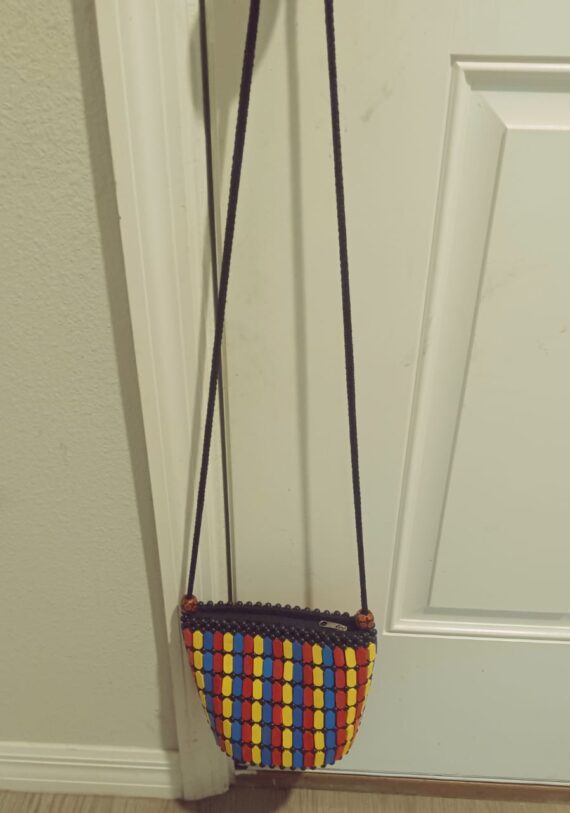 College cross body wooden bead sling bag