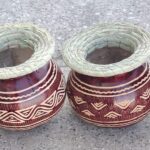Etched Gourd vases with raffian tops