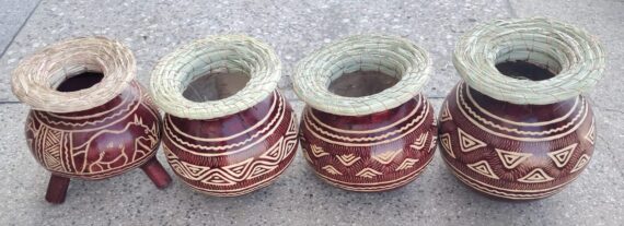 Etched Gourd vases with raffian tops