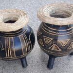 Etched Gourd vases with raffian tops2