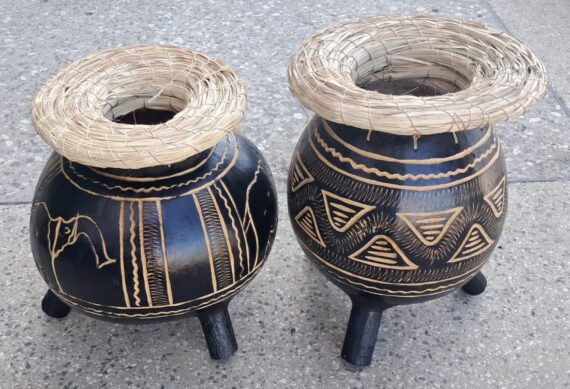 Etched Gourd vases with raffian tops2