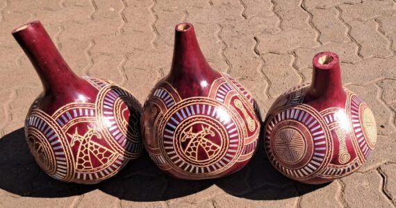 Etched and aluminium decorated gourds