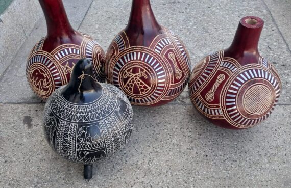 Etched and aluminium decorated gourds3