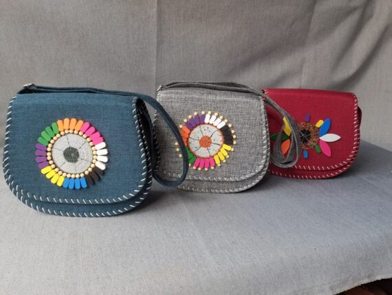 Kenyan made cluctch handbags with flower wooden bead designs