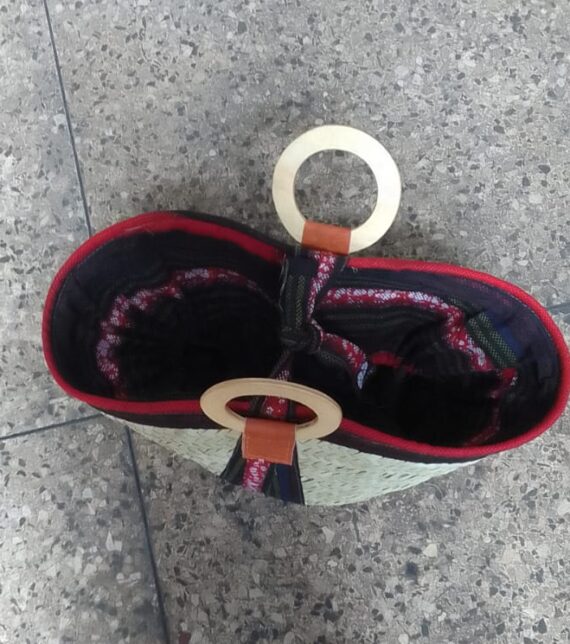 Raffian ankara Shoping or travel Basket with wooden handle