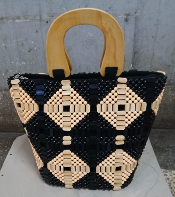 Designed Wooden Bead Bag Wooden Handle Kenya made