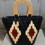 Designed Wooden Oval Bead Bag Wooden Handle Kenya made