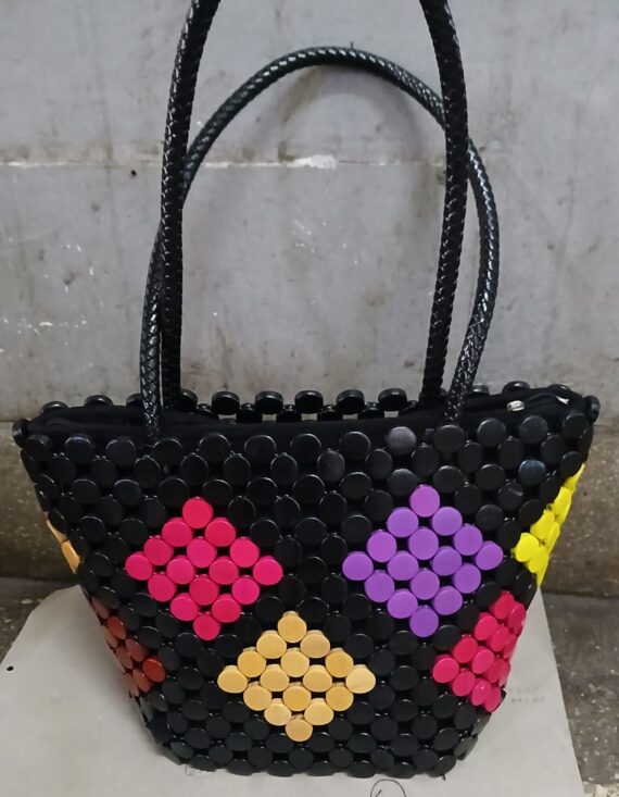 Designed Wooden round Bead Bag Kenya made (2)
